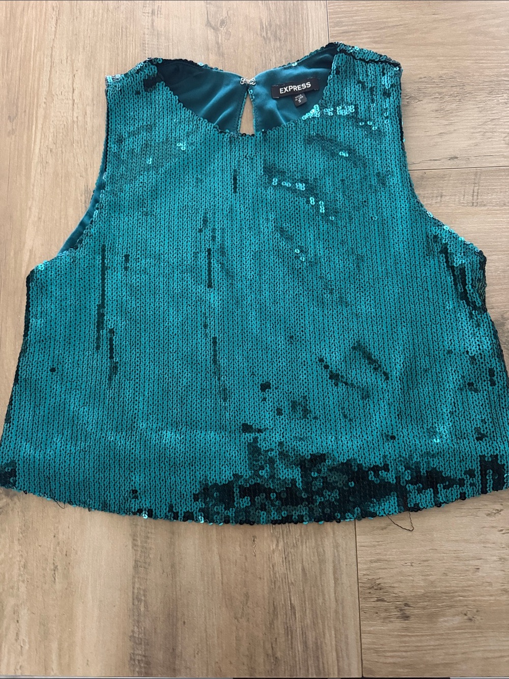 Express Teal Sequin Sleeveless Crop Top
